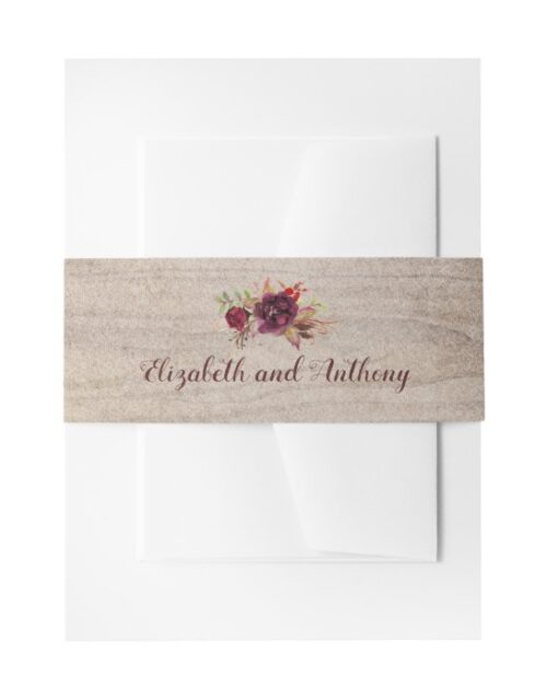 Burgundy Floral Rustic Invitation Belly Band