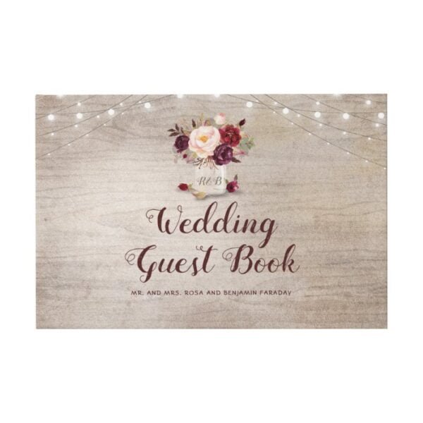 Burgundy Floral Rustic Mason Jar Wedding Guest Book