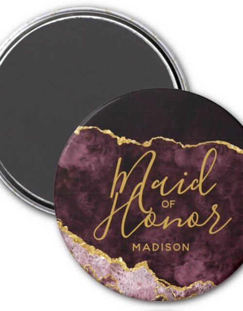 Burgundy & Gold Foil Agate Marble Maid of Honor Magnet