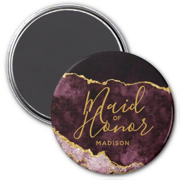Burgundy & Gold Foil Agate Marble Maid of Honor Magnet