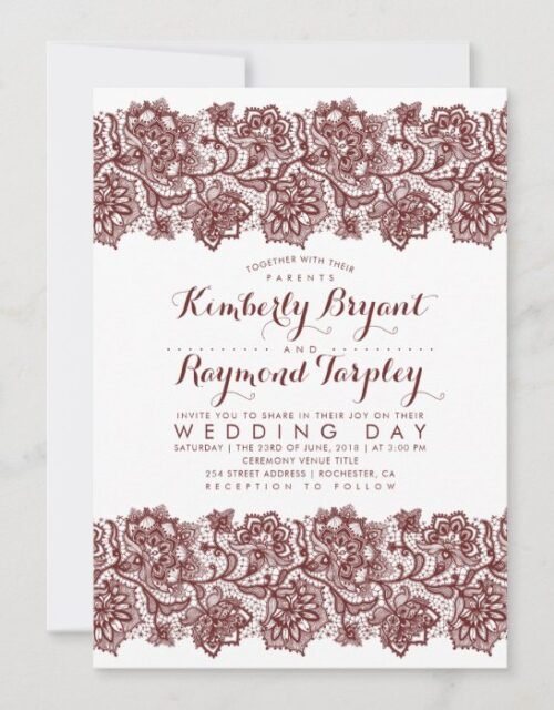 Burgundy Lace Elegant Vintage Wedding Invitation