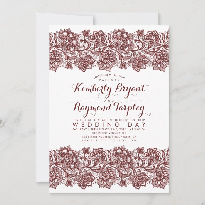 Burgundy Lace Elegant Vintage Wedding Invitation