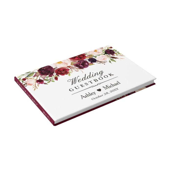 Burgundy Marsala Red Autumn Floral Wedding Guest Book