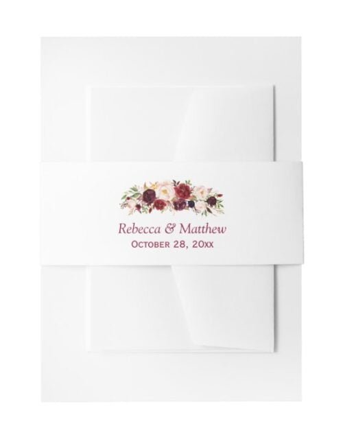 Burgundy Marsala Rustic Floral Chic Wedding Invitation Belly Band