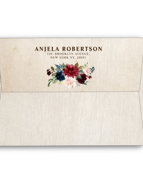 Burgundy Navy Floral Rustic Boho Country Wedding Envelope