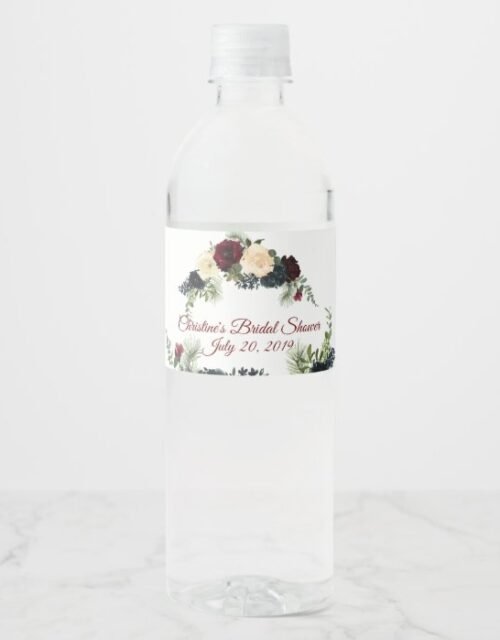 Burgundy, Navy Floral Water Bottle Labels