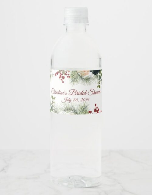 Burgundy, Navy Floral Water Bottle Labels