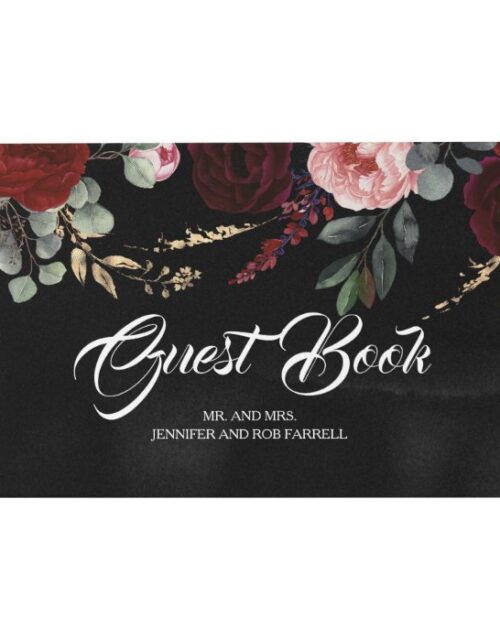 Burgundy Red and Black Floral Wedding Guest Book