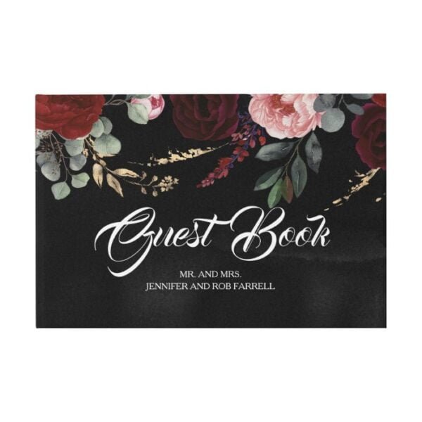 Burgundy Red and Black Floral Wedding Guest Book