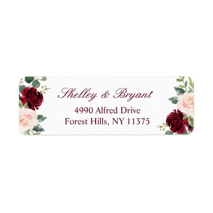 Burgundy Red and Pink Blush Rose Peony Floral Label