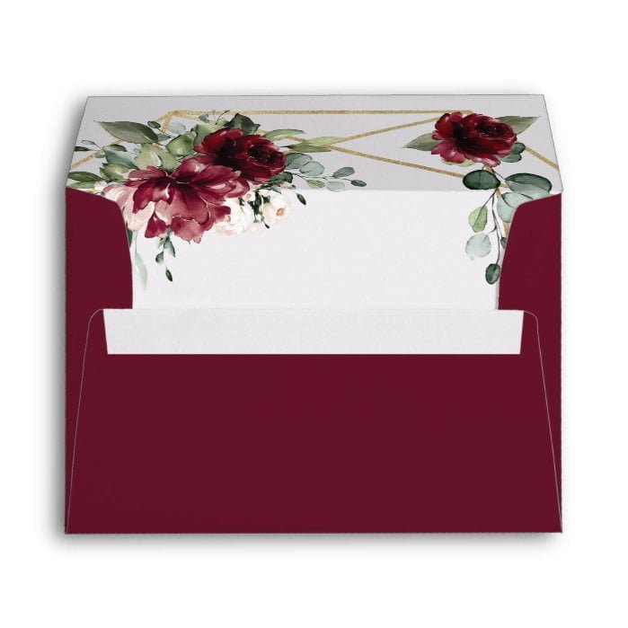 Burgundy Red Blush Gold Geometric Greenery Wedding Envelope