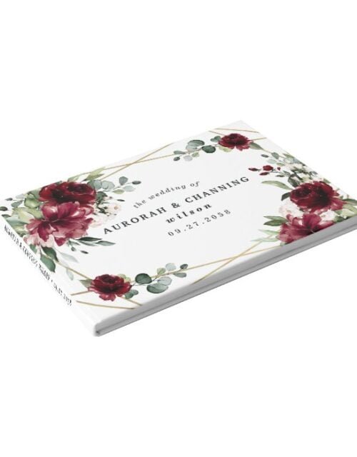 Burgundy Red Blush Gold Geometric Greenery Wedding Guest Book