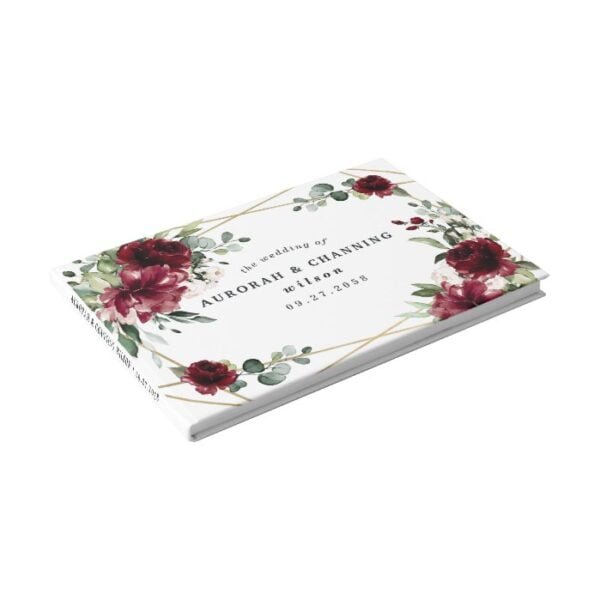 Burgundy Red Blush Gold Geometric Greenery Wedding Guest Book
