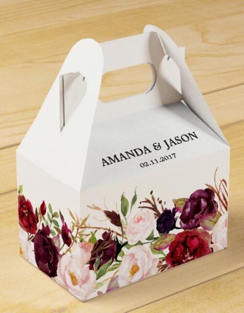 Burgundy Red Floral Rustic Boho Wedding Favor Box