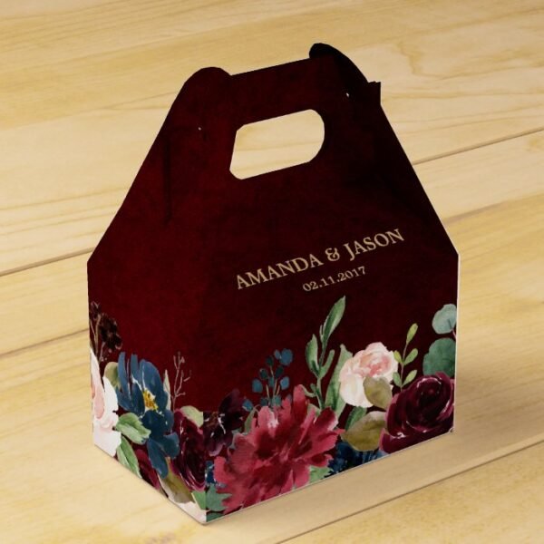 Burgundy Red Navy Floral Rustic Boho Wedding Favor Box