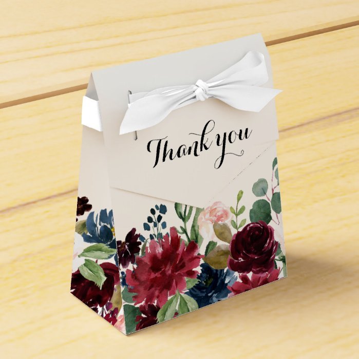 Burgundy Red Navy Floral Rustic Boho Wedding Favor Box