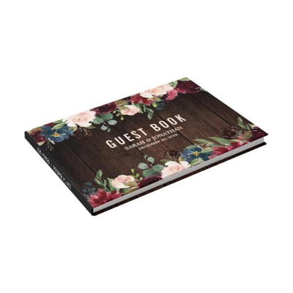 Burgundy Red Navy Floral Rustic Wedding guest book