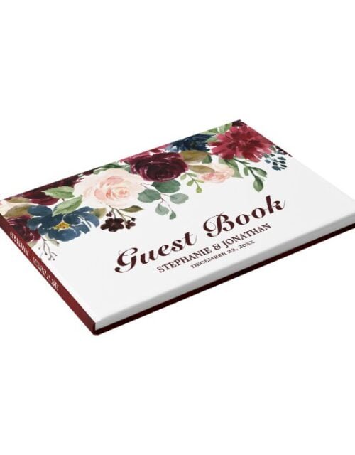 Burgundy Red Navy Floral Rustic Wedding guest book