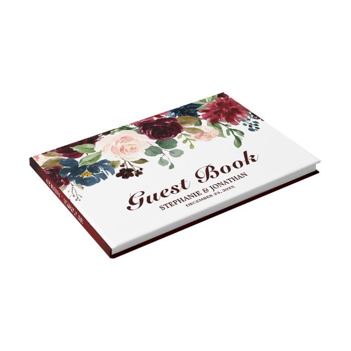 Burgundy Red Navy Floral Rustic Wedding guest book