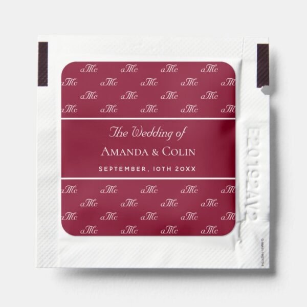 Burgundy simple monogram couple initials wedding hand sanitizer packet