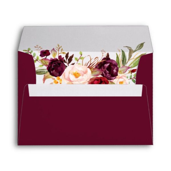 Burgundy Watercolor Floral Wedding Invitation Envelope