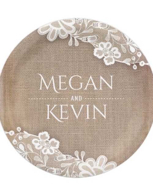 Burlap and Lace Rustic Country Wedding Paper Plate