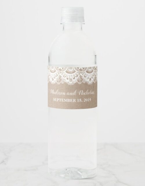Burlap and Lace Wedding Water Bottle Labels Rustic