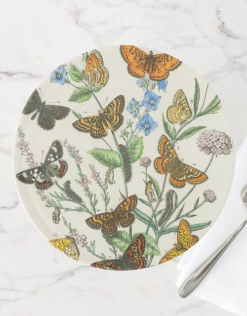 Butterflies and Flowers Vintage Illustration 1 Cake Stand