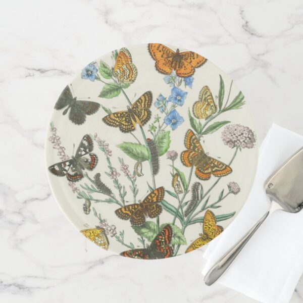 Butterflies and Flowers Vintage Illustration 1 Cake Stand