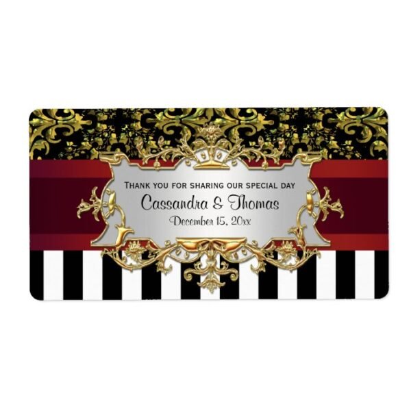 BW Stripe, Blk Gold Damask Bur H Wine Bottle Label