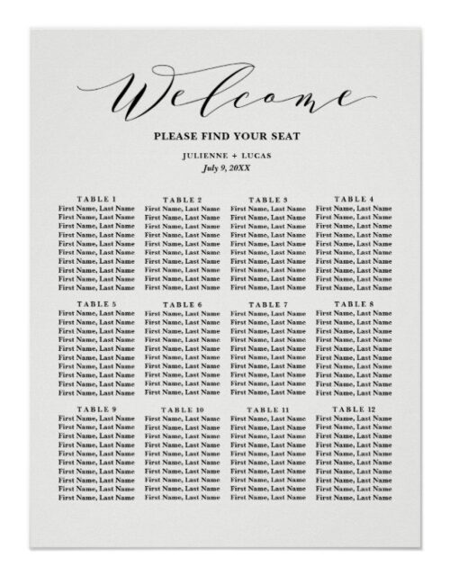 Calligraphy  Wedding Seating Chart | Black