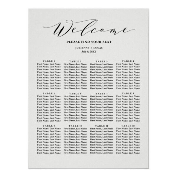 Calligraphy  Wedding Seating Chart | Black