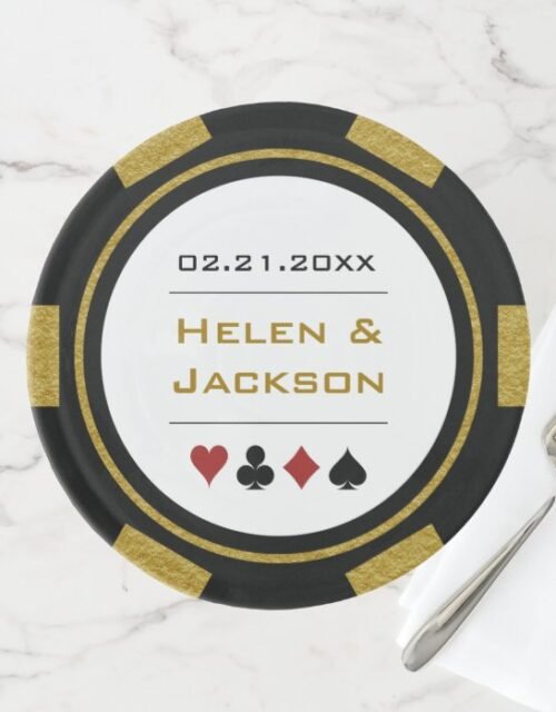 Casino Poker Chip Black Gold Las Vegas Wedding Cake Stand