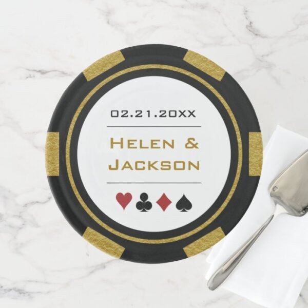Casino Poker Chip Black Gold Las Vegas Wedding Cake Stand