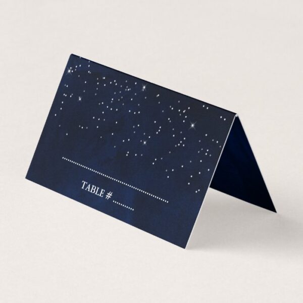 Celestial Wedding Watercolor Blue Sky and Stars Place Card