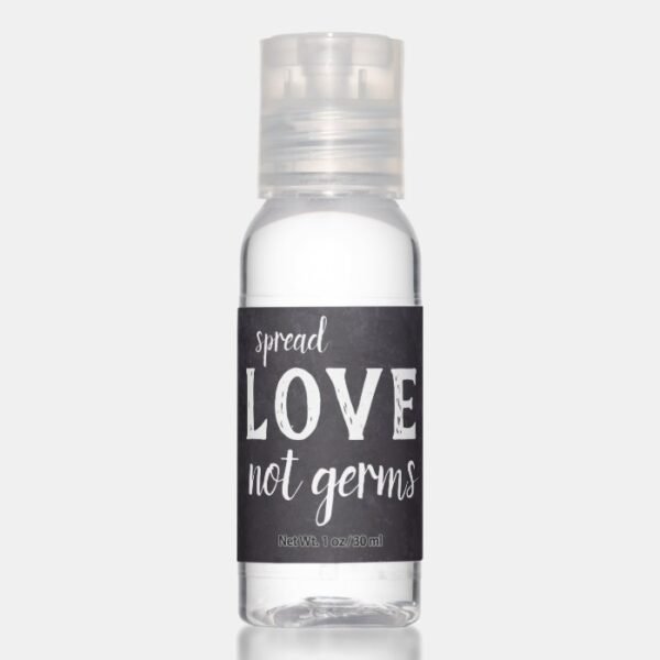 Chalkboard Spread Love Not Germs Wedding Hand Sanitizer