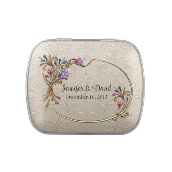 Champagne Damask Custom Wedding Candy Tin