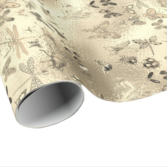 Champaigne Gold Meadow Butterfly Insects Gems Wrapping Paper