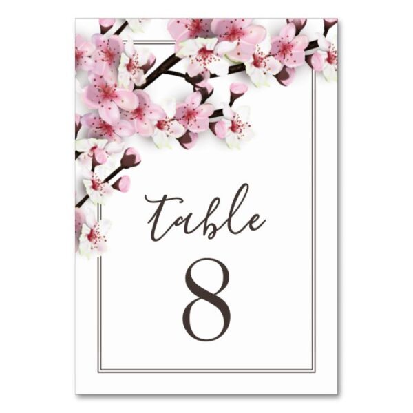 Cherry Blossom Pink Wedding Table Number Cards