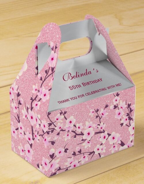 Cherry Blossoms Pink Glitter Favor Box
