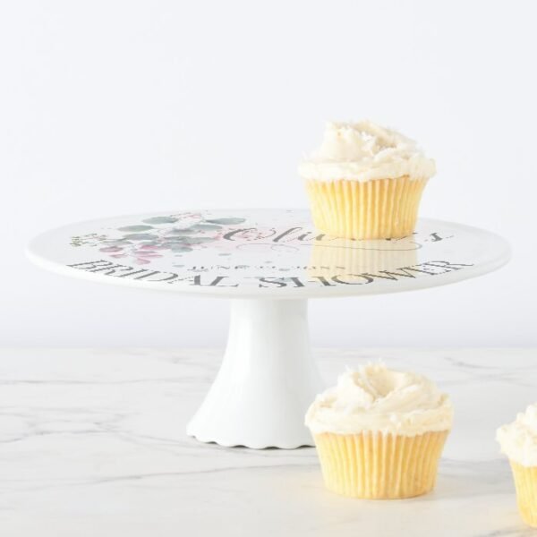 Chic Blush Pink Sage Green Eucalyptus Foliage Cake Stand