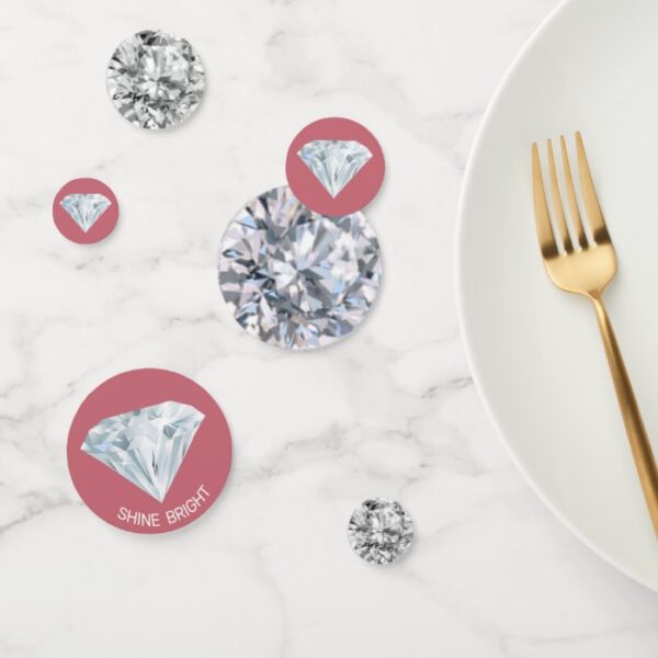 Chic Diamond Gemstones on Rose Gold Table Confetti