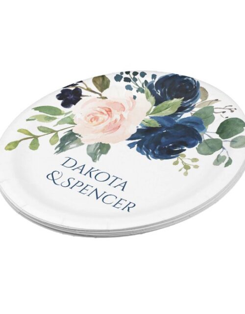 Chic Floral | Romantic Blush Navy Garland Bouquet Paper Plate