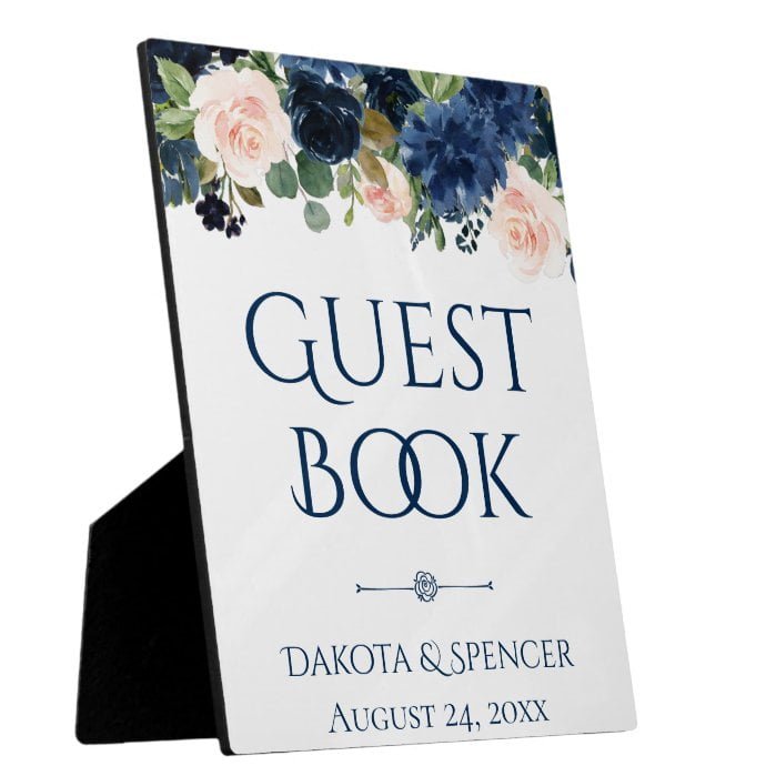 Chic Floral | Romantic Blush Navy Guestbook Sign Plaque