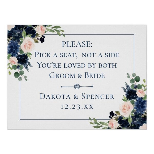 Chic Floral | Romantic Blush Navy Seat Not Side Poster