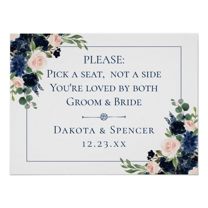 Chic Floral | Romantic Blush Navy Seat Not Side Poster
