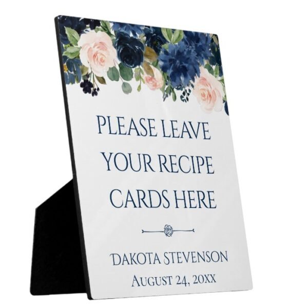 Chic Floral | Romantic Blush Pink Navy Blue Recipe Plaque