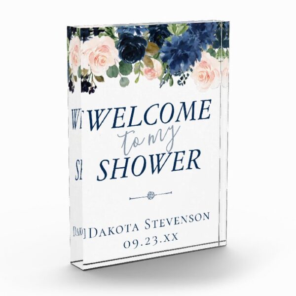Chic Floral | Romantic Navy Blush Shower Welcome Acrylic Award