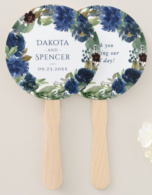 Chic Floral | Romantic Navy Foliage Wreath Wedding Hand Fan