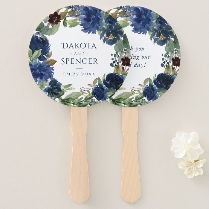 Chic Floral | Romantic Navy Foliage Wreath Wedding Hand Fan